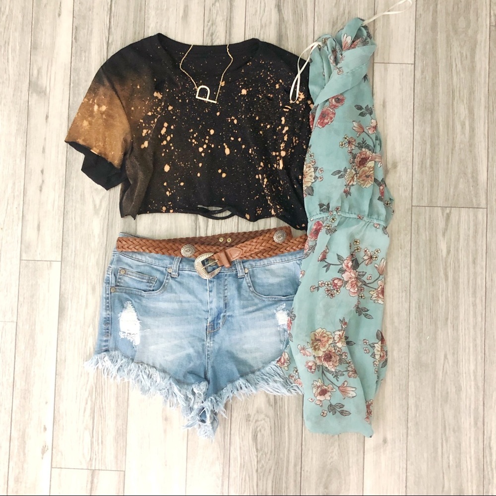 NEW Bleached Crop top Shirt Distressed, S-5X - Picture 4 of 5
